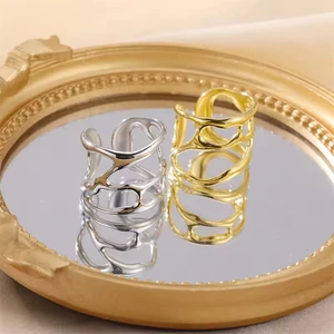 Fashion Hip Hop Jewelry Stainless Steel Irregular Zircon Geometric Pattern Design 18K Gold Plated Rings for Women