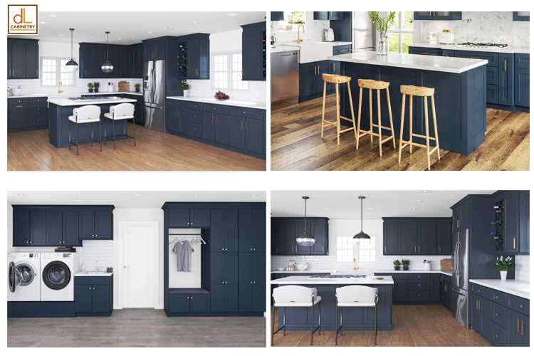 American Standard Modular Solid Wood Kitchen Cabinets Blue Shaker ...
