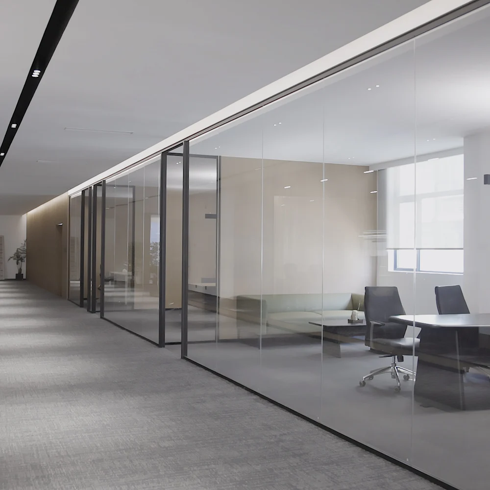 Decorative Frameless Aluminium Frame for Interior Modular Office Cabin Hidden Metal Framed Glass Partition