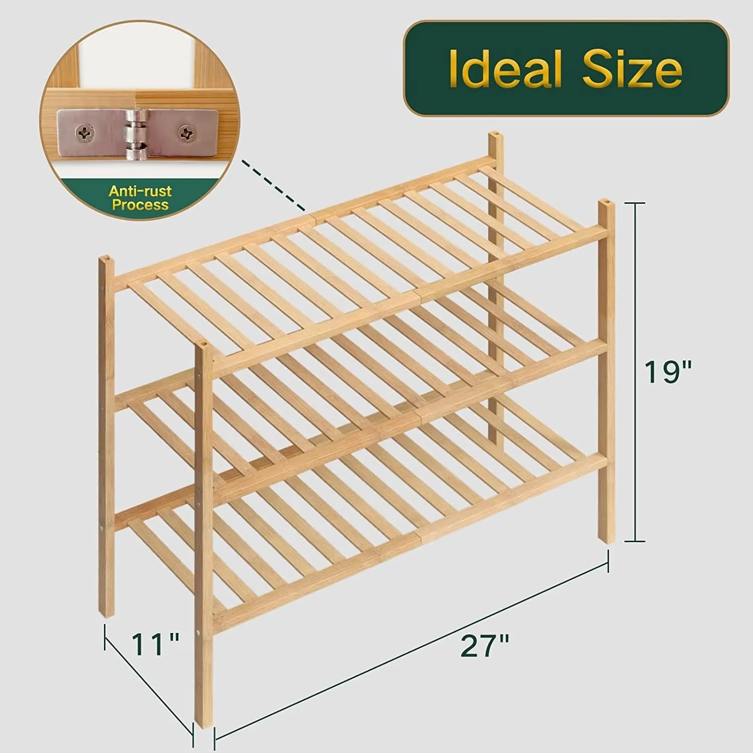 product bamboo shoe rack shoe organizer freestanding slatted storage shelf shoe stand sturdy space saving holder for entryway hallway-2