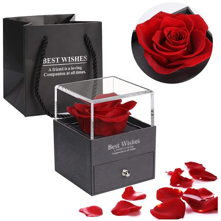 Venta al por mayor, caja de regalo personalizada con flor de jabón rosa, amor para siempre, regalo del Día de la madre del Día de San Valentín, rosa preservada en caja