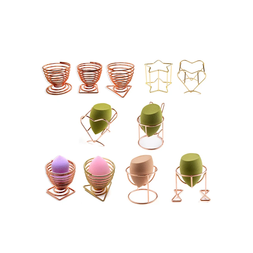 Оптовая продажа, металлическая круглая чашка для мороженого, многообразный блендер, дышащий укладываемый держатель для косметической губки, полка