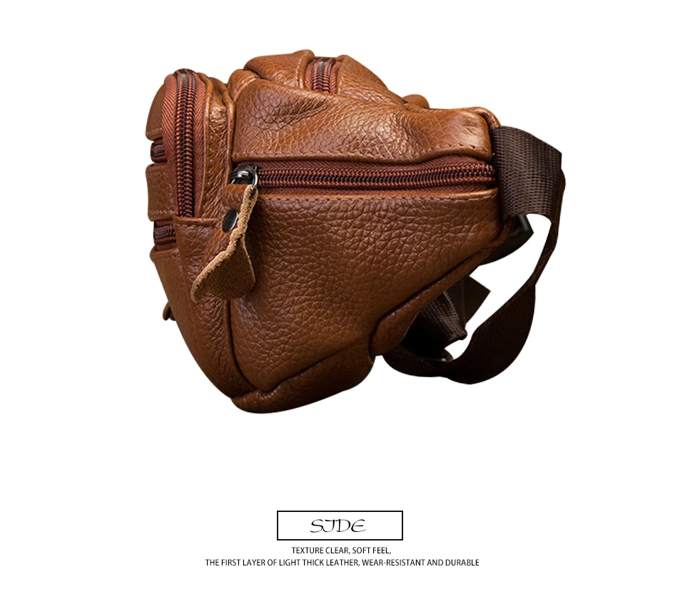 Fashion Quality Leather Male Waist Bag Design Casual Cell Phone Case Pouch Travel Fanny Pack Men 004