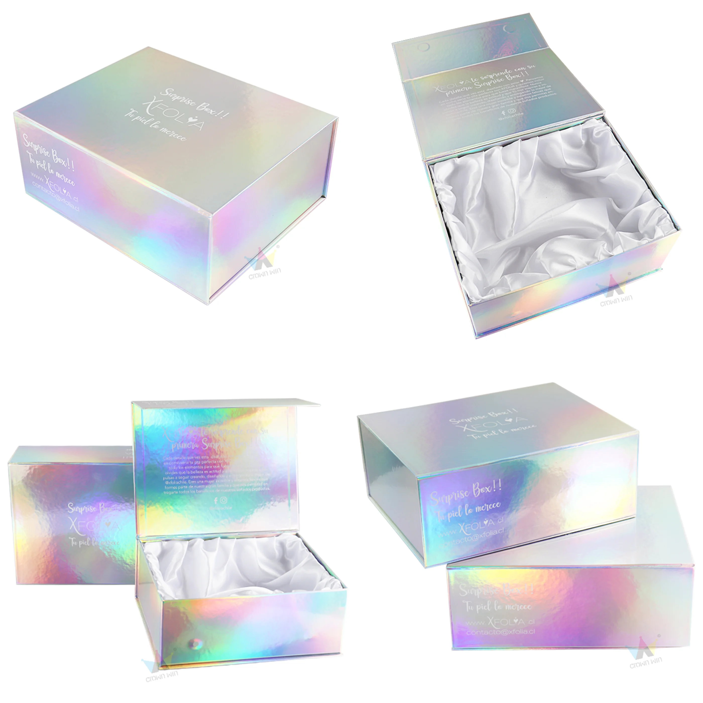 Unique Design Custom Logo Printed Iridescence Magnetic Holographic Gift Box Packaging