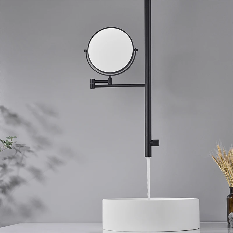 Brushed Gold Brass Modern Single Straight Tube Rotary Model Wall Mounted Water Drop Taps Mixer Ceiling Basin Faucet Mirror