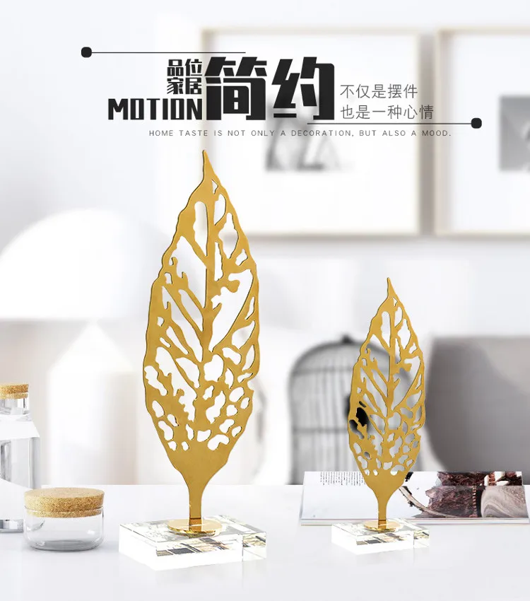 Modern Home Tabletop Leaf Statue Decor Feuille En Metal Deco Living Room Decoration Luxury Gold Metal Palm Leaf Shape Sculpture