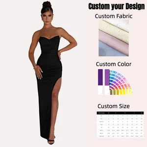 Solid Elegant Ruched Mesh Fitted Dress for Women Bodycon Strapless Corsage Bridesmaids Dress Vestido Elegante Dress for Women