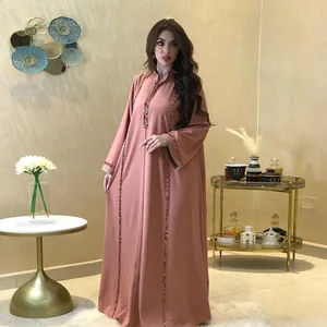 New Casual Long Sleeve Diamond Loose Large Swing Dress Muslim Robe Fashion Dress