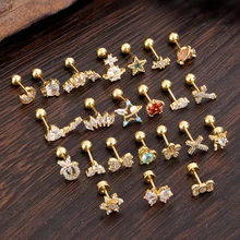 Set 10pcs Hypoallergenic 20G 316 Stainless Steel Cartilage Conch Piercing Jewelry Helix Tragus Earring CZ Labret Tongue Rings