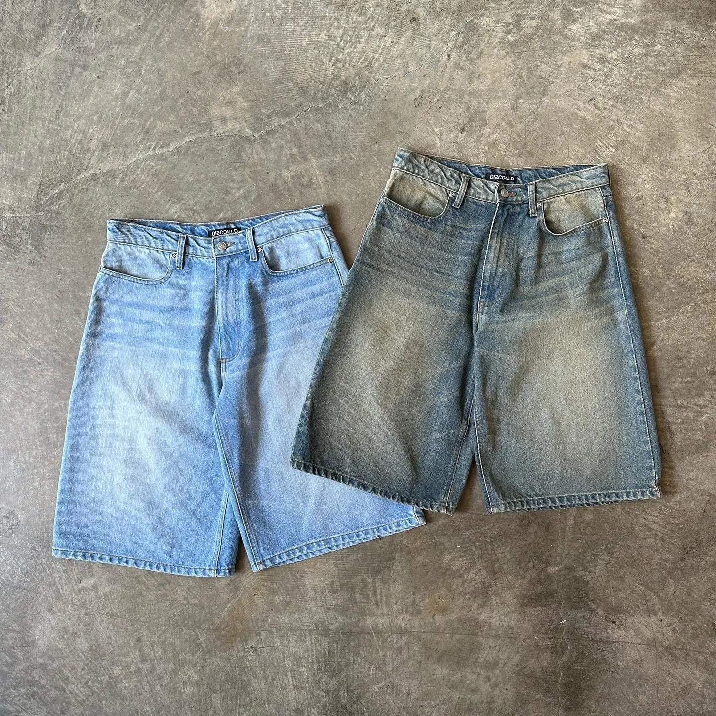 Custom Y2K Skater Short Pant Faded Oversized Double Knee Vintage Distressed Faded Acid Wash Baggy Man Jean Jorts Men Denim Short gallery 2