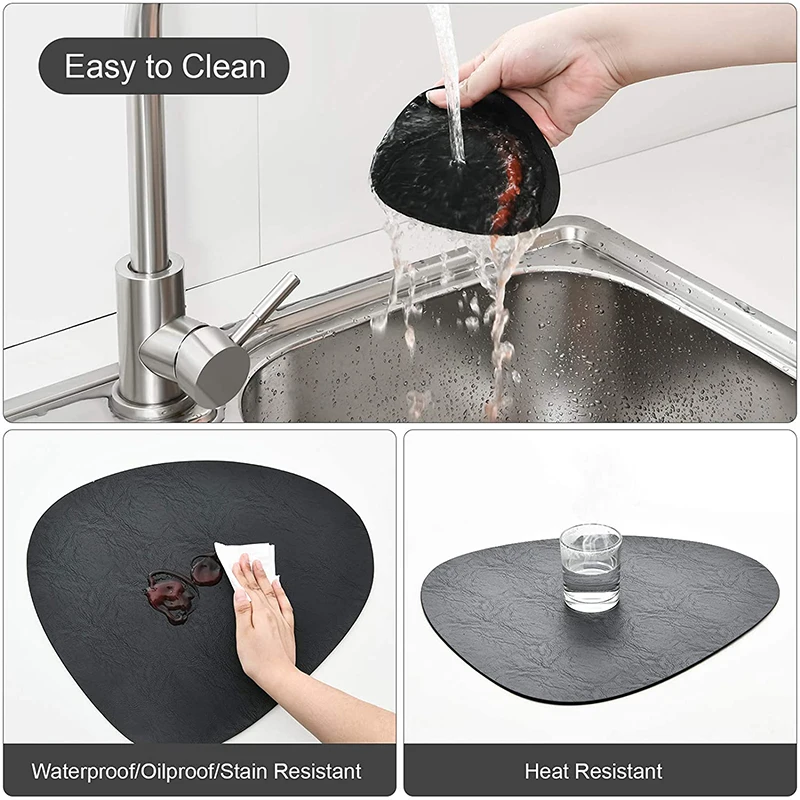 PU Leather Washable Round Table Mat  Coffee Mats Heat Resistant  Placemats  Coaster Set for Kitchen Dining Table