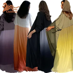 Beautiful Muslim Traditional Abaya Chiffon Pleated Patchwork Dress Gradient Elegant Color Dubai Abaya