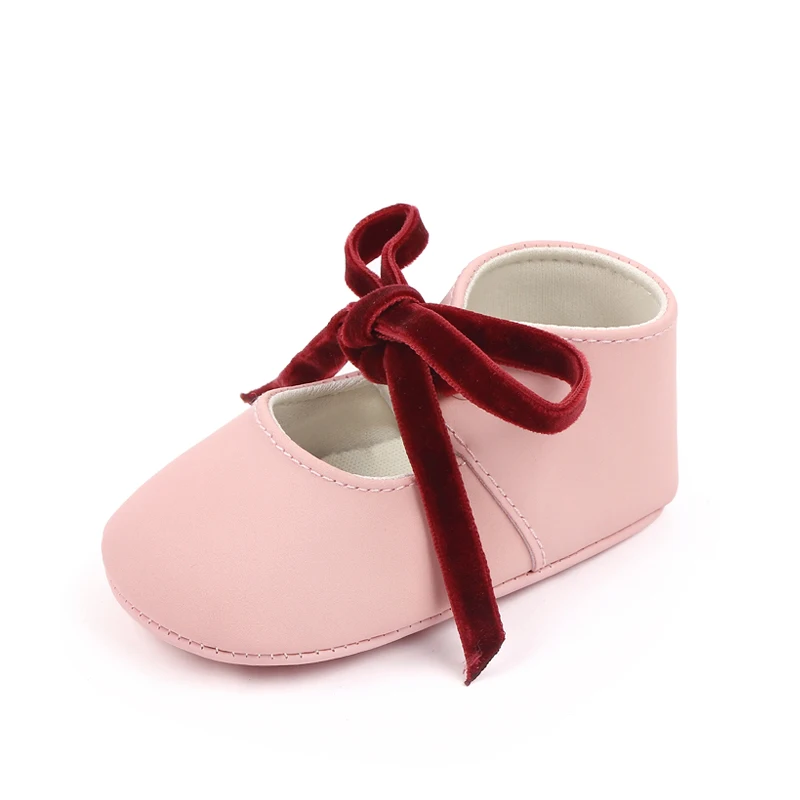 product korean baby hollow velvet bow front lace up walking shoes soft soled suede princess shoes for baby girls-4