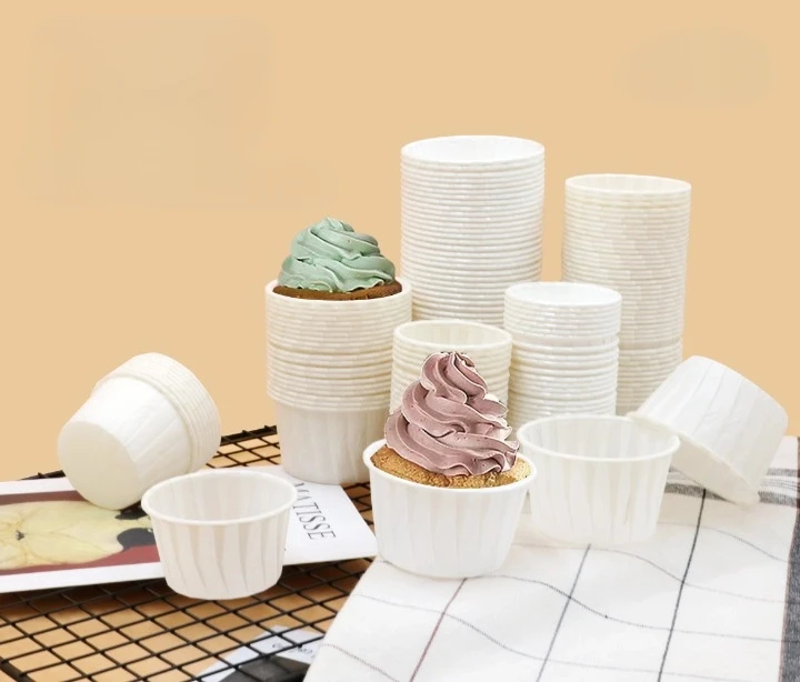 Wholesale Roll Mouth Coated Paper Cup White Decoration Baking Muffin Cup Baking Cups Cupcake Liners