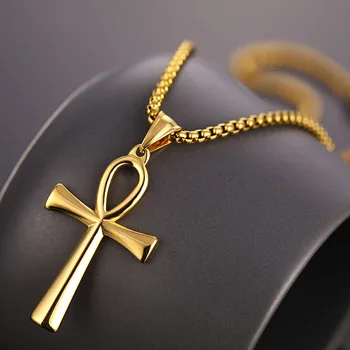 Trendy Pendant Necklace Jewelry Stainless Steel Ancient Egypt Ankh Cross Charm Necklace Men Gold Plated Jewellery For Wholesale
