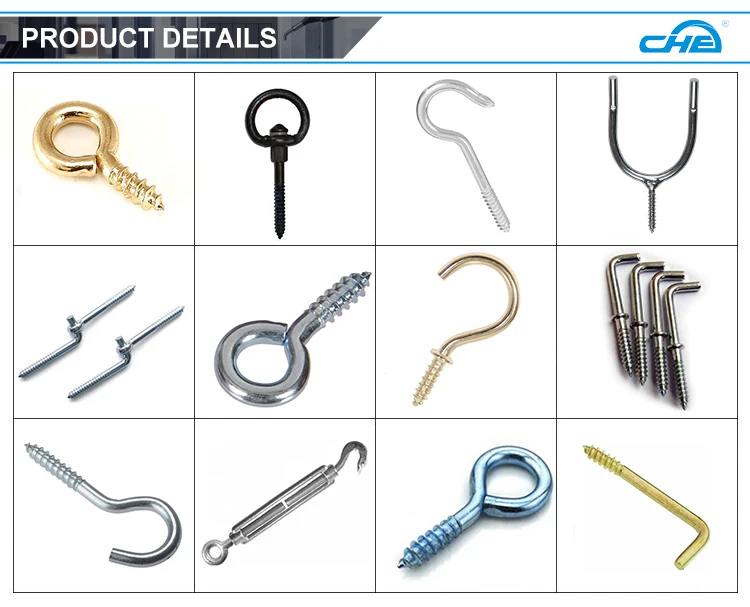 Top Sale Fish L Shaped J Shape Wood Hook Eye Bolt Ring Screw With Wood Thread