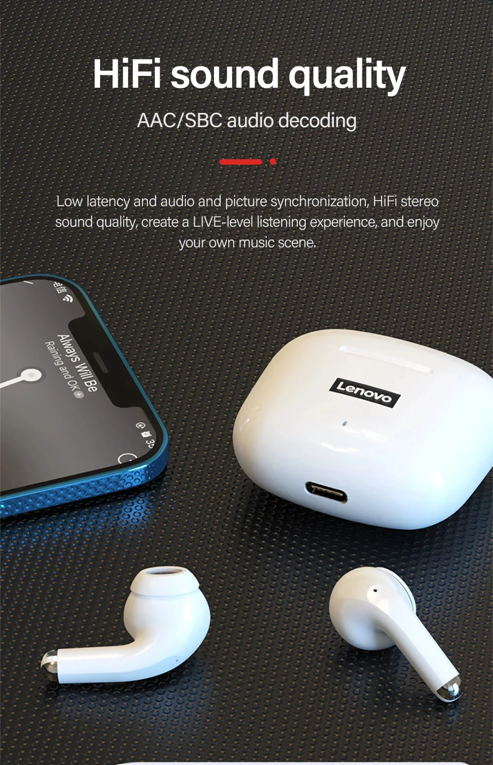 Lenovo LP40 Pro TWS BT Earphones BT 5.1Touch Control Music Sport Headset Noise Reduction Gaming Headphones 250mAh