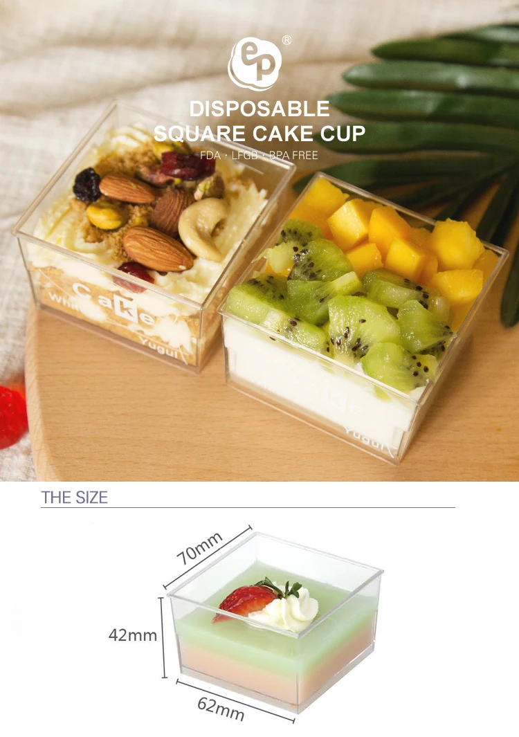 Popular disposable ps 140ml square acrylic dessert cups clear plastic