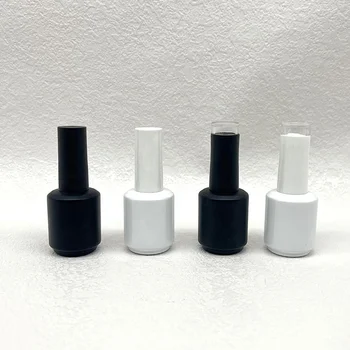 Factory Stock Low MOQ 15ml Empty Black And White Round glass bottle For nail polish UV gel nail polish bottle with cap and Brush