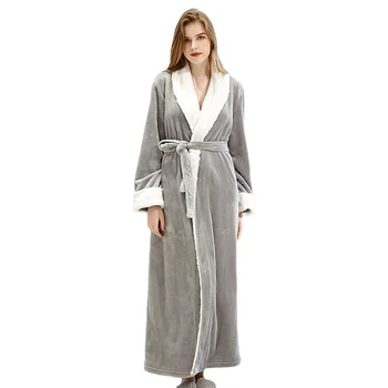 Lengthen and increase plus fleece autumn and winter home service flannel lovers flannel nightgown