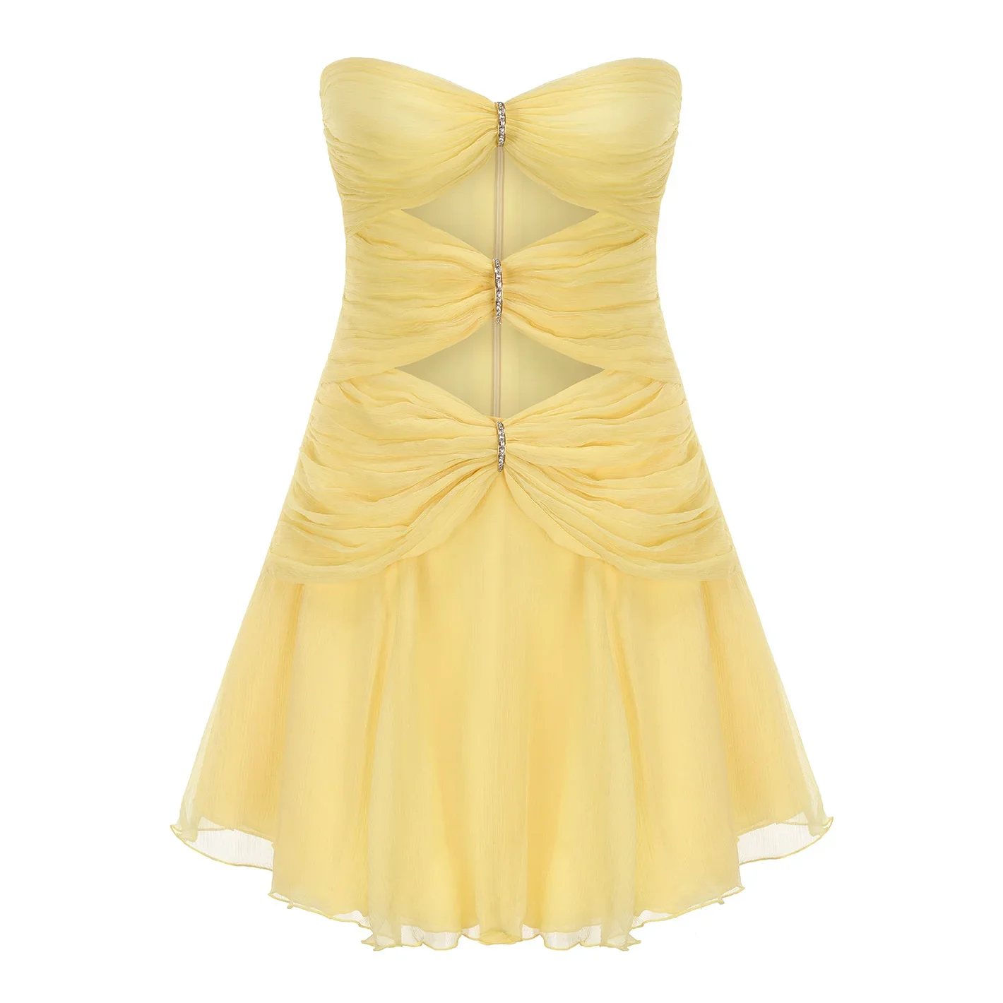 Ladies Clothes Beach Stylish Chiffon SALON Yellow MINI DRESS Casual Women  Mini Dresses