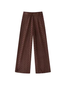 Miyake Handmade Vintage Pleated Pineapple Flower Spring Plaid Texture Fashion Boot Cut Pants All-match Casual Women