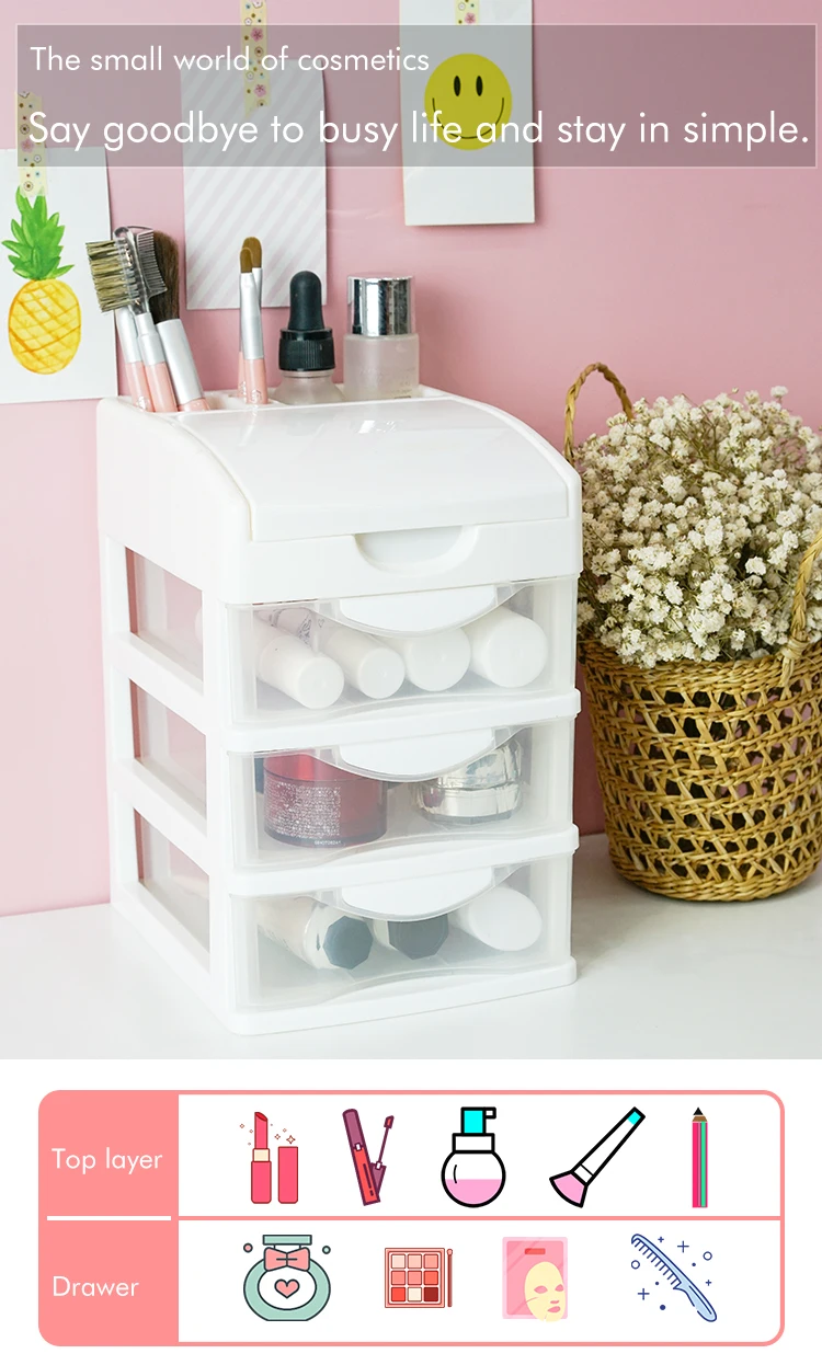 ITEM NO.5203BZ Wholesale 2/3/4 Layers Desktop Drawer Organizer Plastic Jewelry Makeup Stationery Cosmetics Organizer Storage Box factory