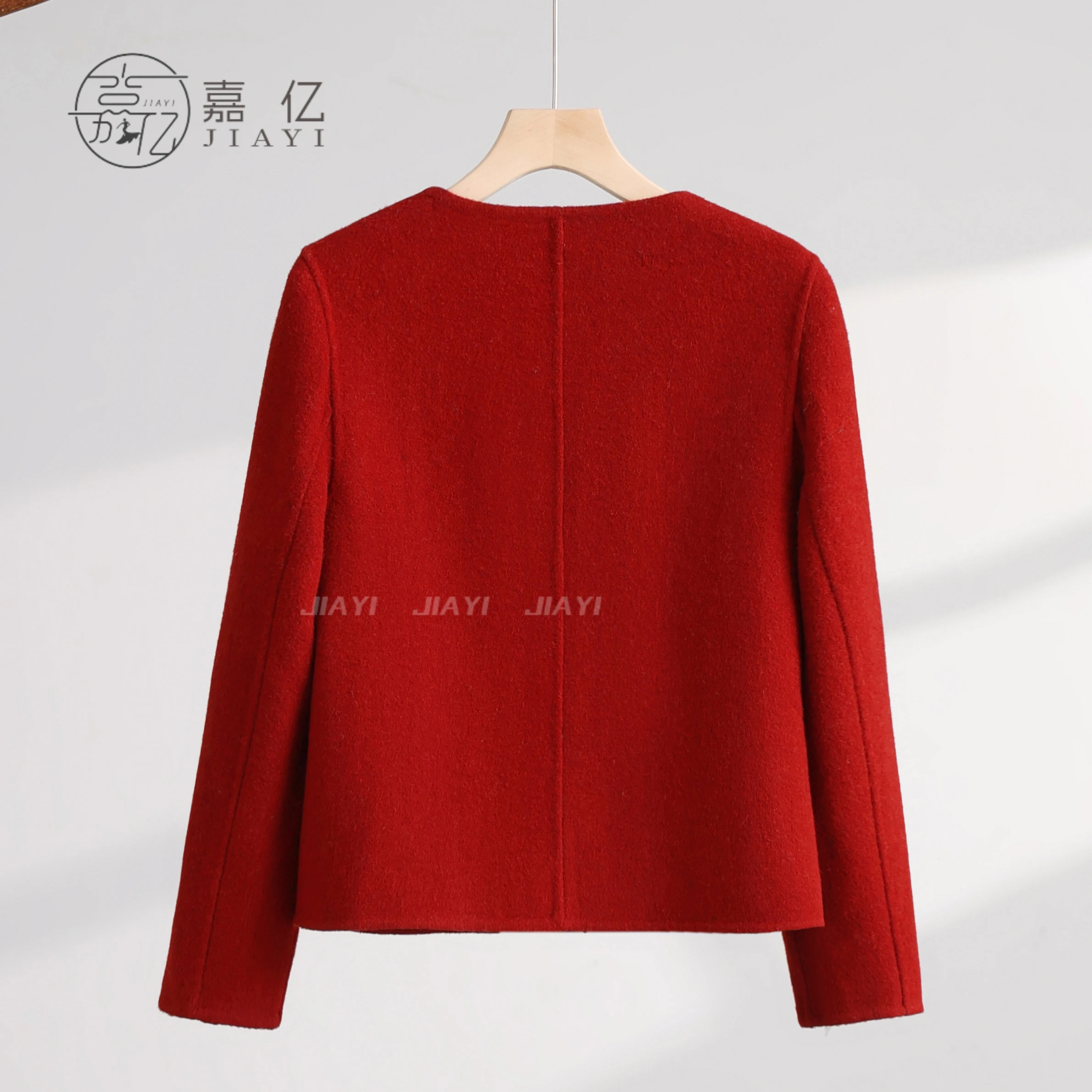 Elegant Women's Winter Quilted Wool Coat with Double-Breasted Closure and Fur Logo Decoration New Collection Ground Color