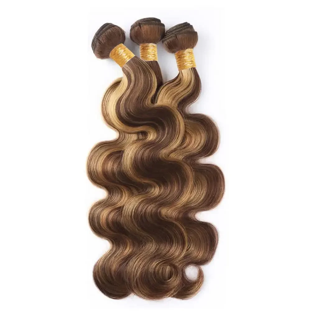 100g bundter af ægte hår, brasiliansk, bølget hår, farvet brunt blond_voghion.com
