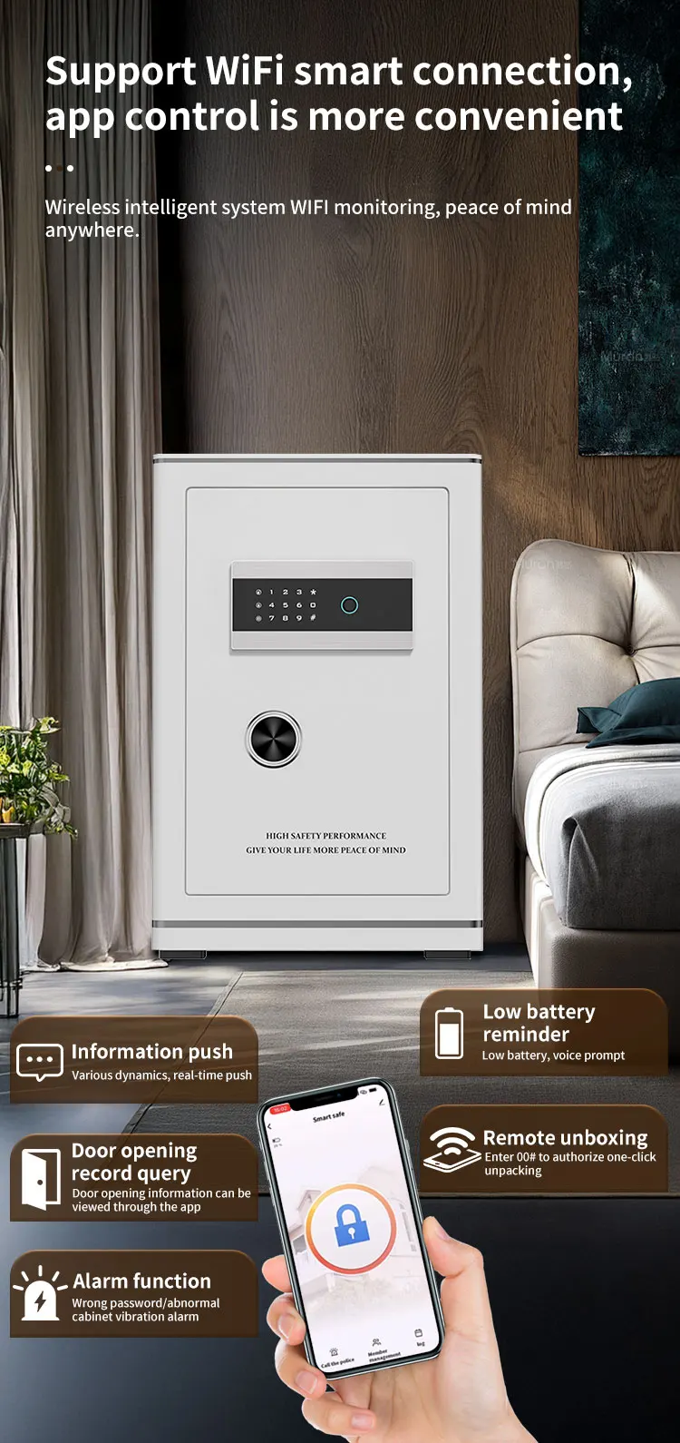 CEQSAFE Factory Wholesale Intelligent Fingerprint Lock Cabinet Face Recognition TUYA APP Safe Box for Home Use manufacture