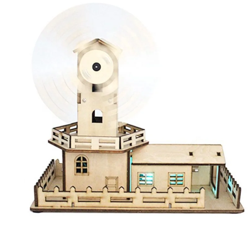 Wooden Sound Light Rotating Windmill DIY Building Ornaments Puzzle Funny Gadgets Novelty Interesting Toys for Children Gift