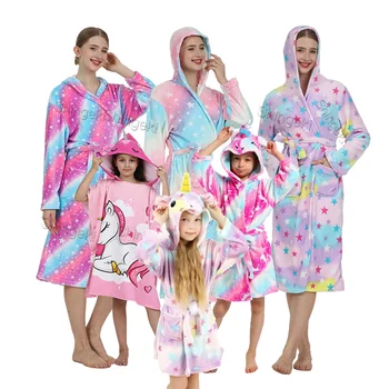 Wholesale Unicorn Girls Bathrobe Flannel Sleepwear Halloween Costumes Christmas Gift Cute Homewear Cartoon Children Bathrobe