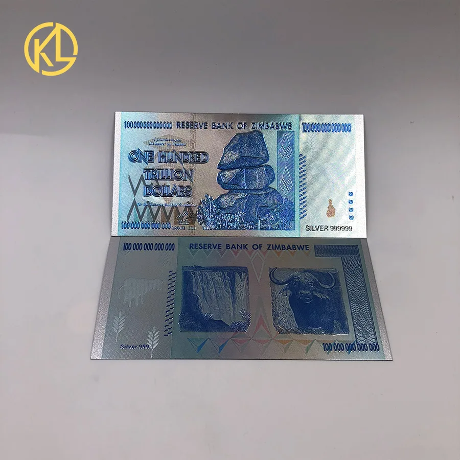 Lot 3 billets 100 Trillion Dollars ZIMBABWE polymère gold feuille d'or et argent - Collection
