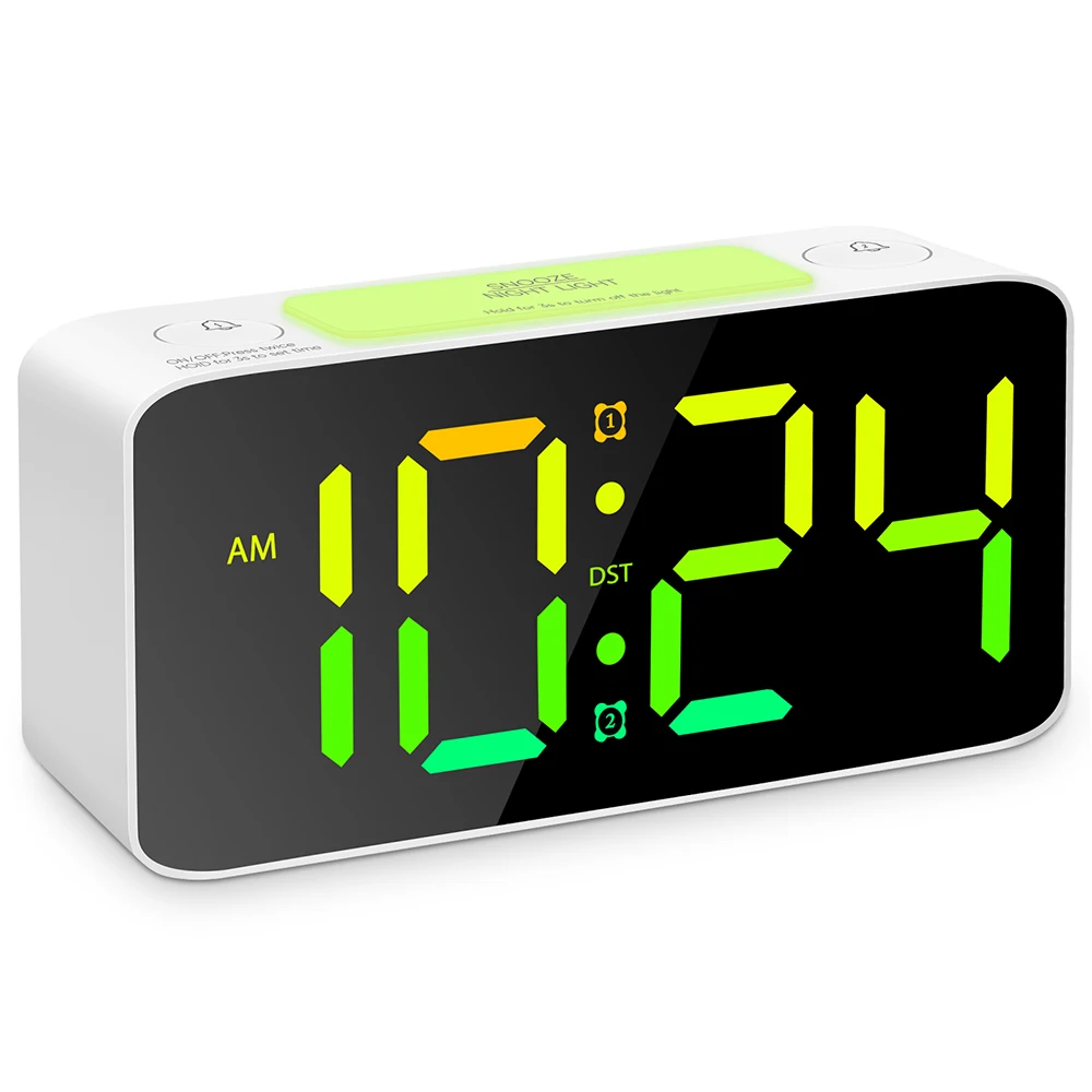 RGB  Alarm Clock  and Humidity Display  for Double Alarm Clock and Voice Control  with USB Charging Interface
