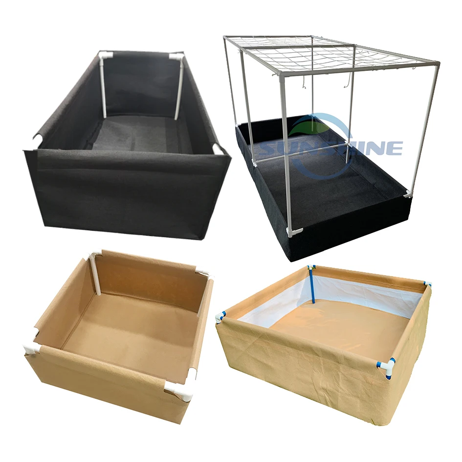 4x4 4x8 Square Rectangle Custom Grow Bed Planter Non Woven Felt Fabric Waterproof Raised Garden Beds with PVC Pipe & Trellis Net