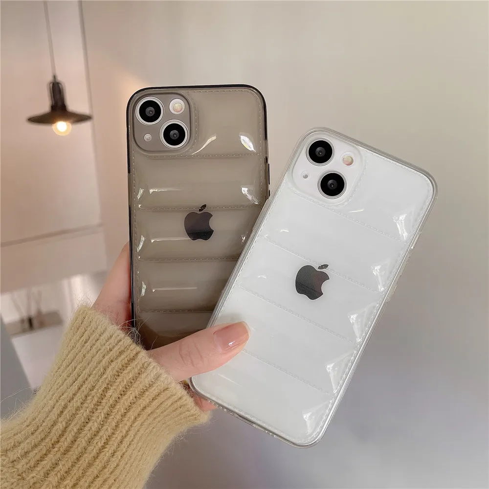 Puffer Phone Case for iPhone X/XS Square Edge with Trendy Cute Lovely White  Heart - The North Puffy Down Jacket Face Shockproof Camera - Elegant 