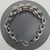 BRLETTER06ANTIQUESILVER Bracciale con Maglie e Lettera Incisa in Argento Antico