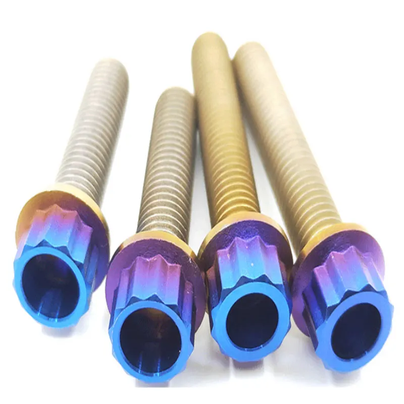 OEM Special Customized M7 M10 Titanium Gr2 Gr5 TA2 TC4 Anodized 12 Point Flange Bolt with 12 Point Flange Nut