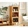 Natural wood color peninsula mixed tall cabinet