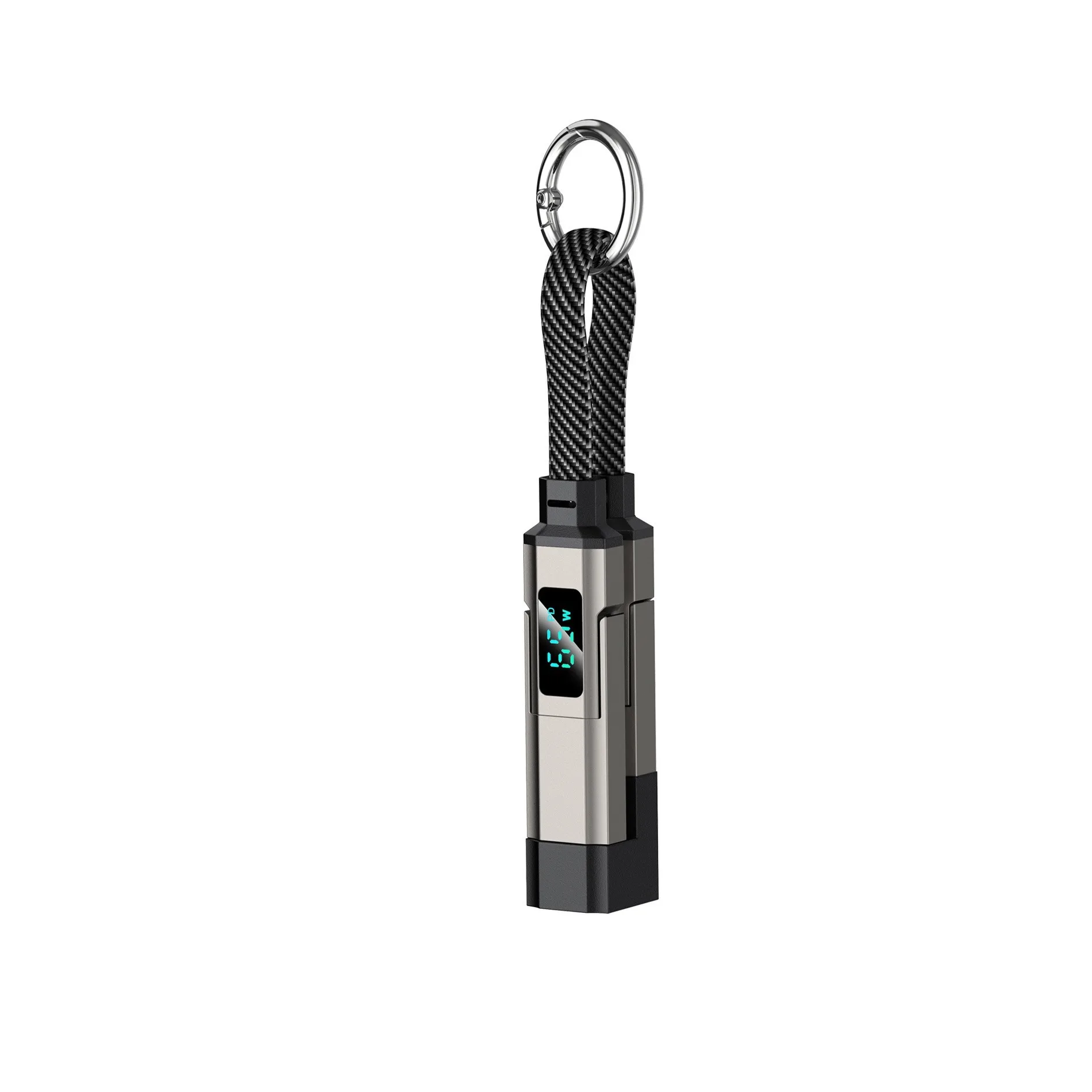 4 in 1 Nylon Braided Keychain Charging Cable 65W Fast Charging 0.2M Short Data Cable With Power Display Portable Customizable