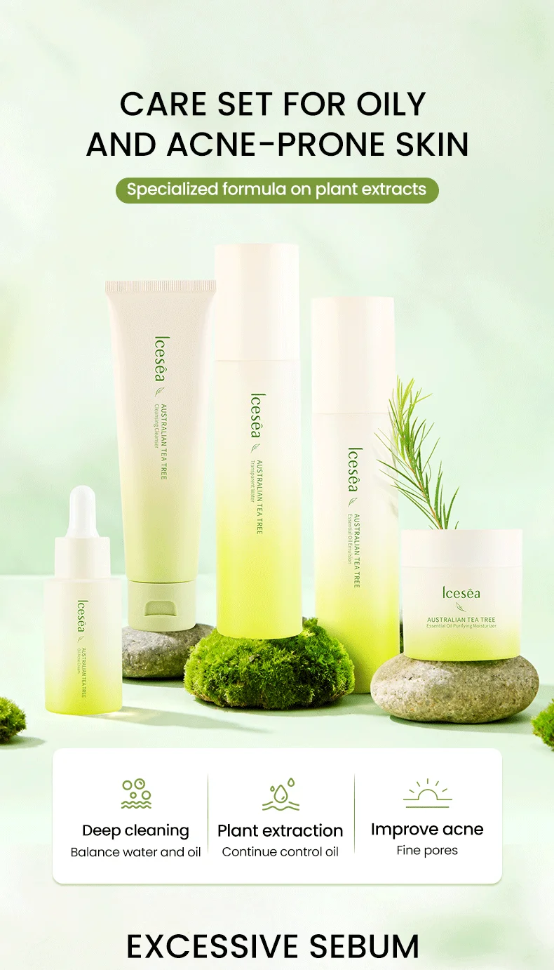 Icesea Australian Tea Tree Acne Solution Set - Daily Oil-Reducing Skincare Kit for Teen & Adult Acne, Clear Skin Essentials(pic1)