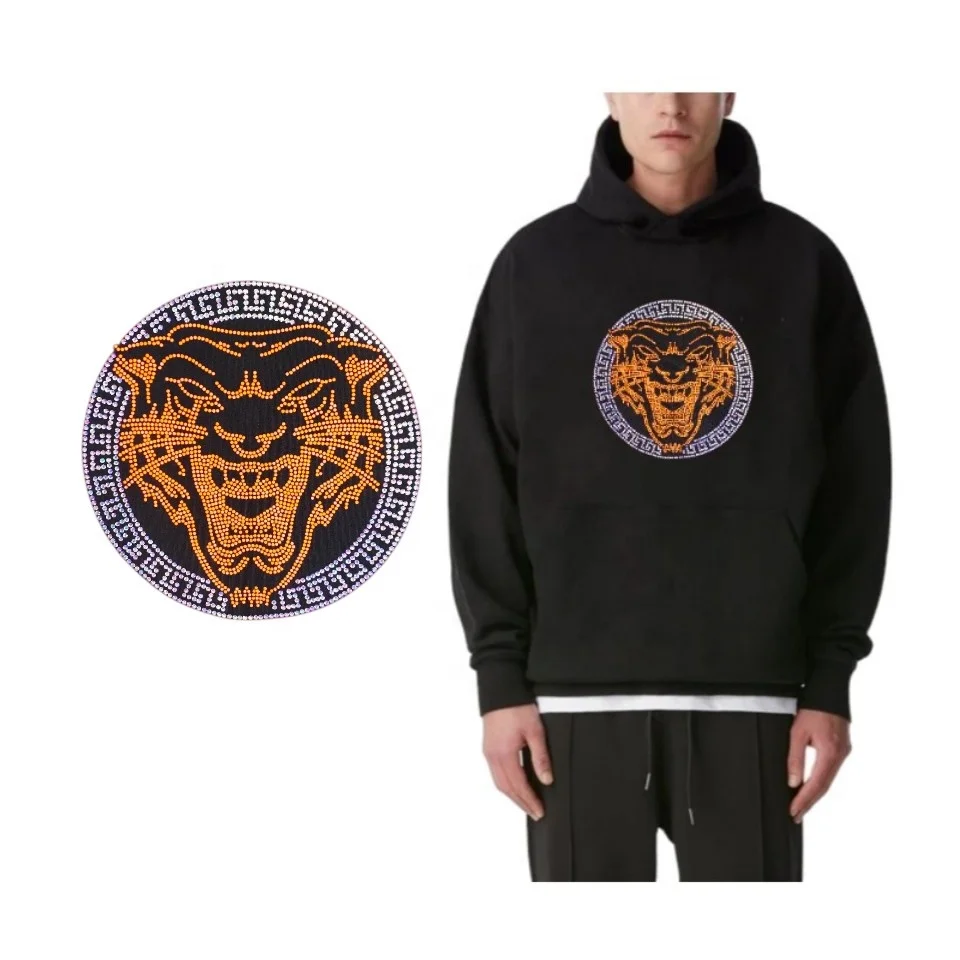 Free sample Ready tiger design iron on wholesale rhinestone template heat transfer