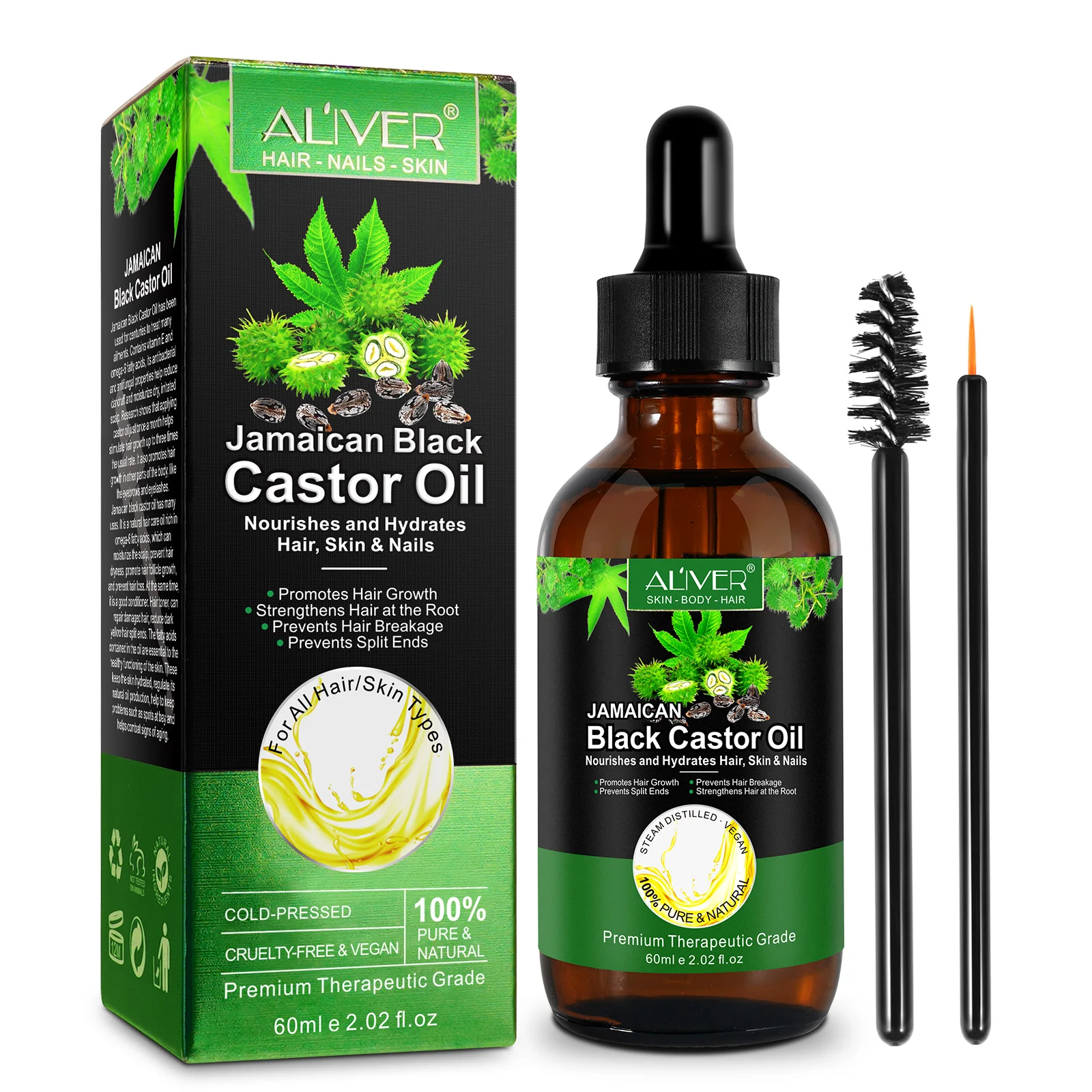 Aliver Organic Castor Oil Serum Bulk Cold Pressed Hexane Free Pure Natural Jamaica Black Castor
