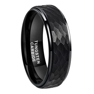 Coolstyle Jewelry Dropshipping 6mm Stepped Edges Black Hammered Tungsten Ring for Men Women Fashion Engagement Wedding Band
