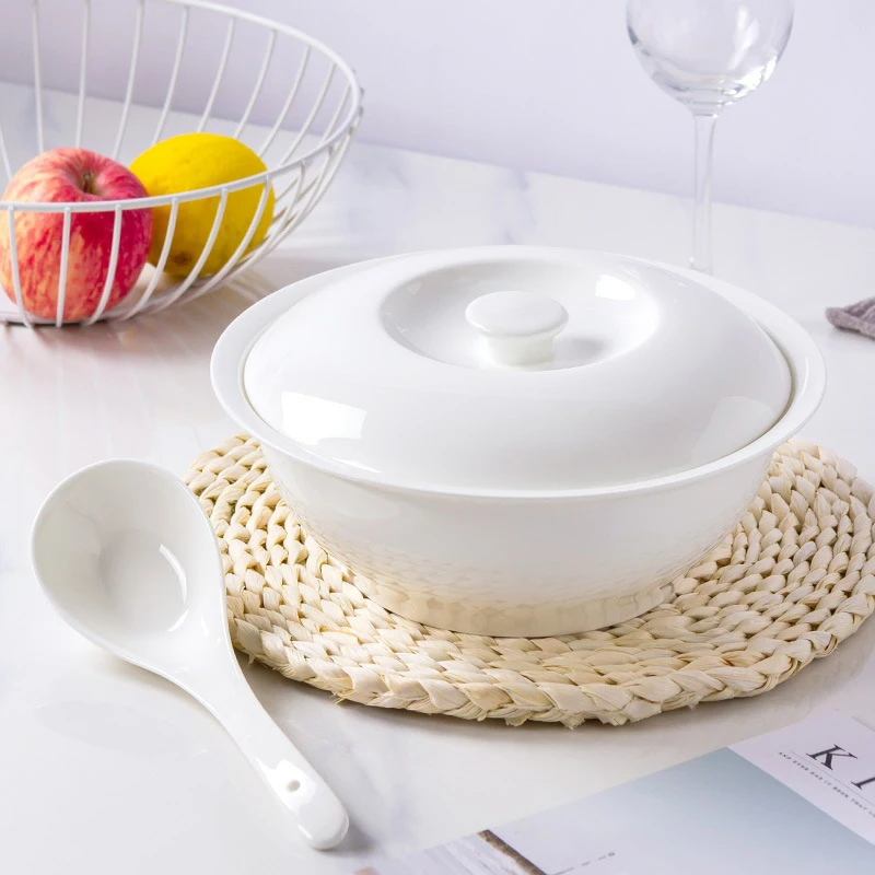 Made Of Porcelain Kitchen White Decoration Soup Pot, Ceramic Soup Tureen  With Soup Ladle Soup Bowl With Lid,for Hot Pot Soup 23.5.27 (Color : White