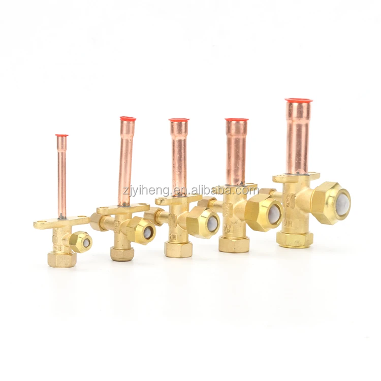 A/C brass valve with copper pipe/3 way brass stop valve union valve for air condition gas charg