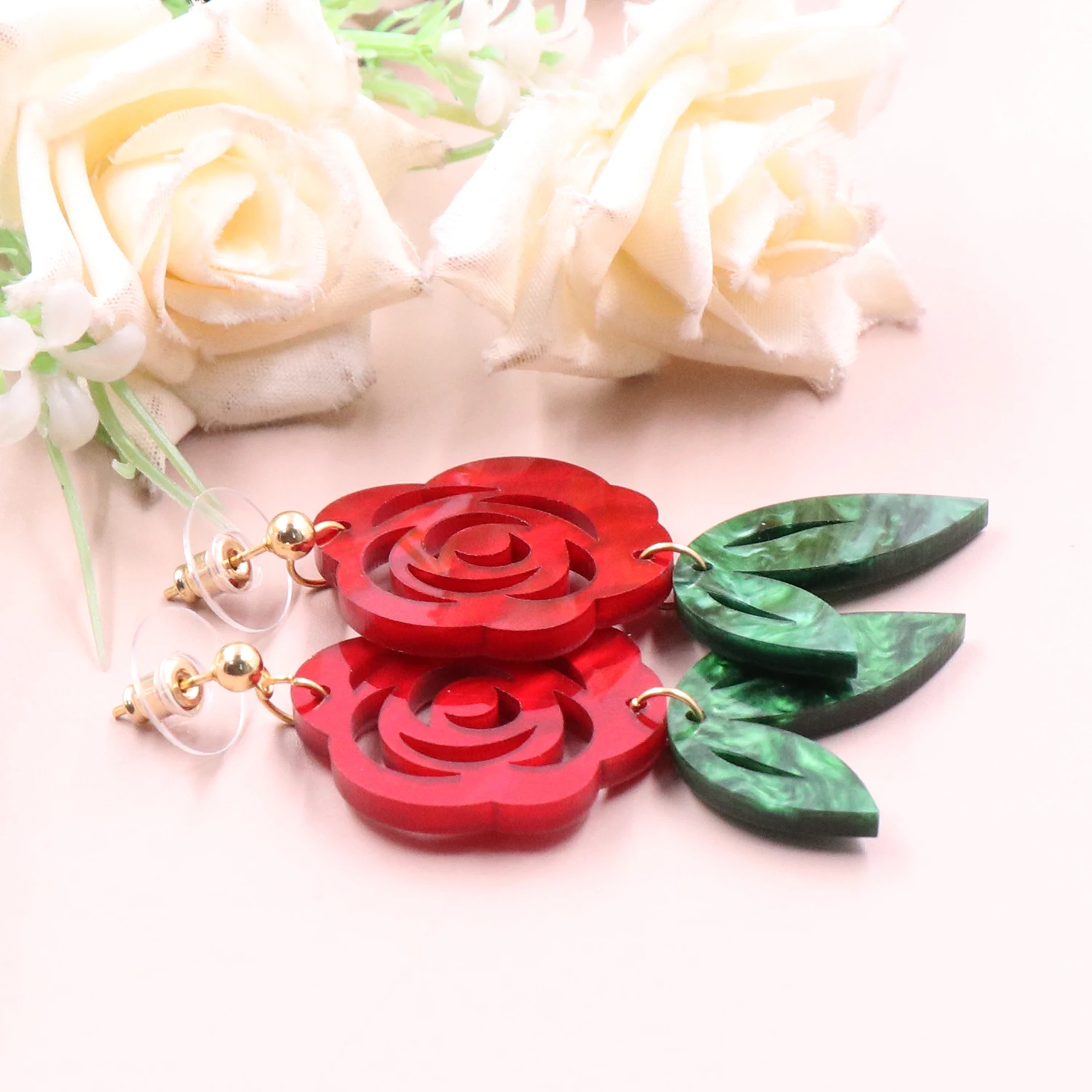 Customized CN Drop Rose TRENDY Acrylic Earrings MD147ER2234 New Product Diamond Women High Quality Fine Jewelry Valentine's Day factory