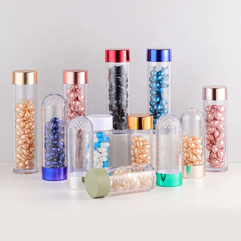 Empty 50ml 80ml 100ml 55ml 75ml Transparent Container Medicine Vitamin Capsule Supplements Plastic Pet  Soft Capsule Pill Bottle