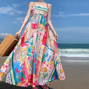 2026 European American Women's Spring Collection Strapless Floor-Length Sleeveless Sling Sexy Big Pendulum Graffiti Printing
