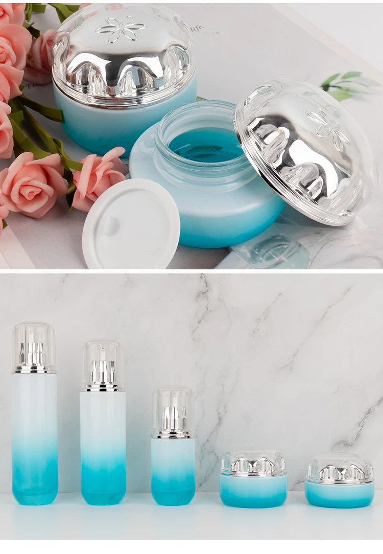 cosmetics bottle 30g 50g 40ml 100ml 120ml cosmetics cream jar frosted with black dropper glass bottles supplier